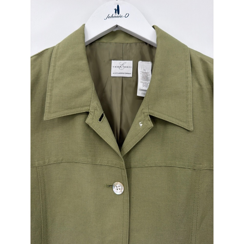 Emma James Liz Claiborne Olive Green Linen Blend Short Sleeve Shirt Jacket 10 - Picture 8 of 8